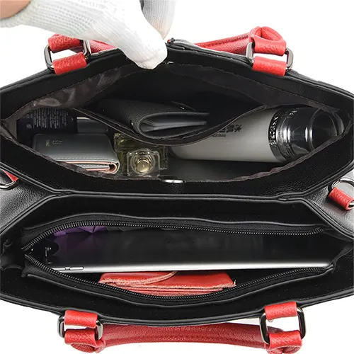 leather tote handbag compartments